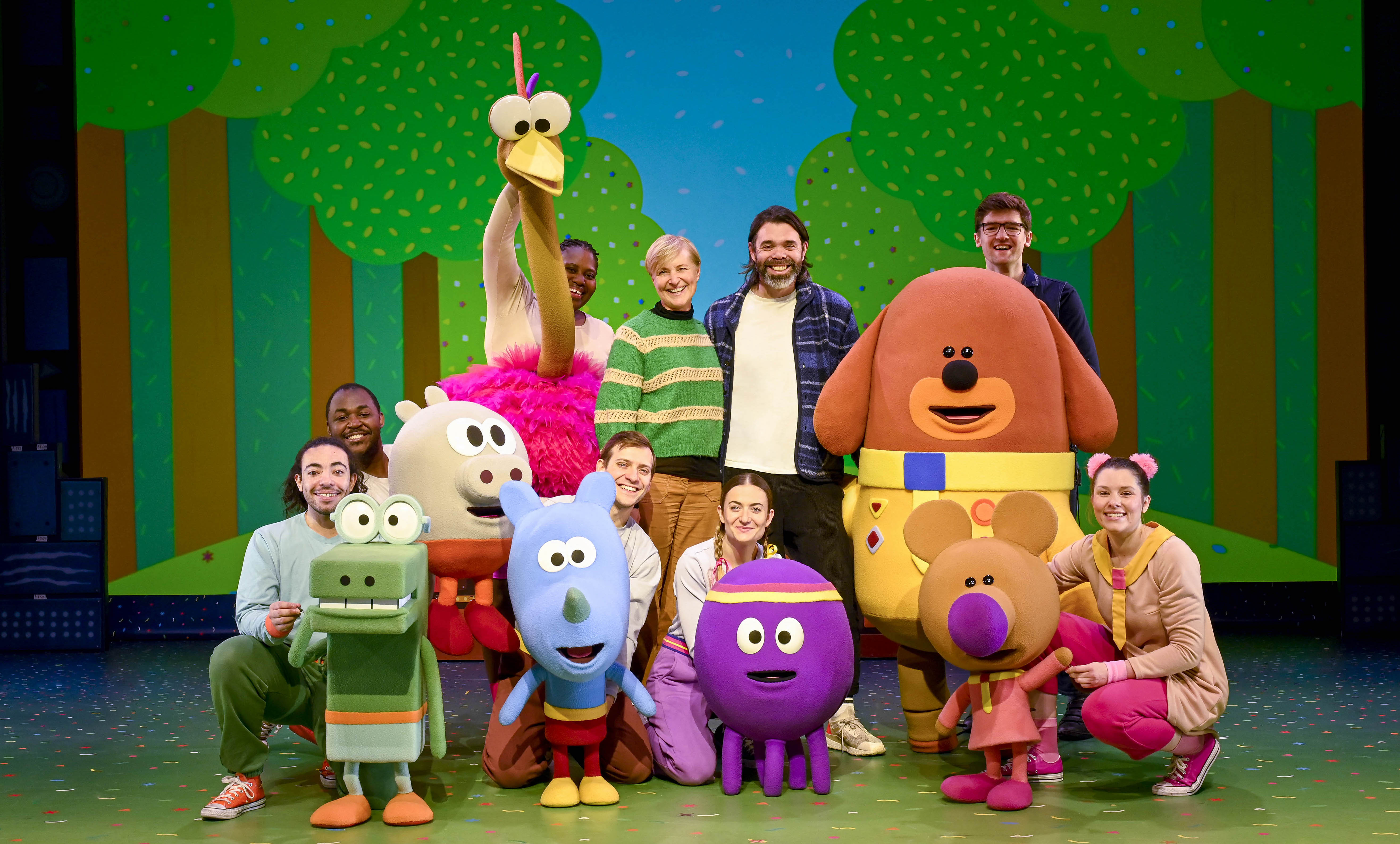 Hey Duggee with Cast, Grant Orchard Creator and Sue Goffe on set.
